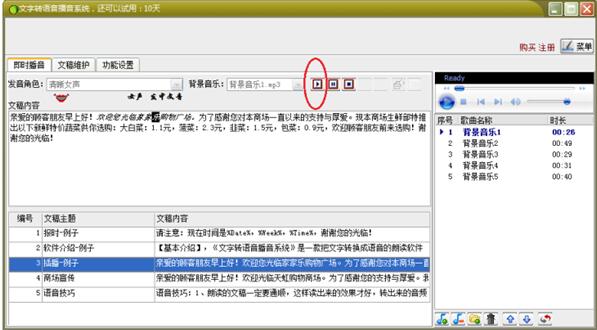 Screenshot of text-to-speech synthesis system