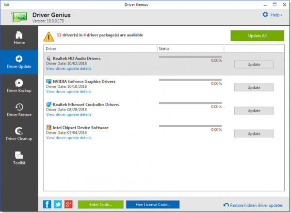 Screenshot of Driver Genius Professional