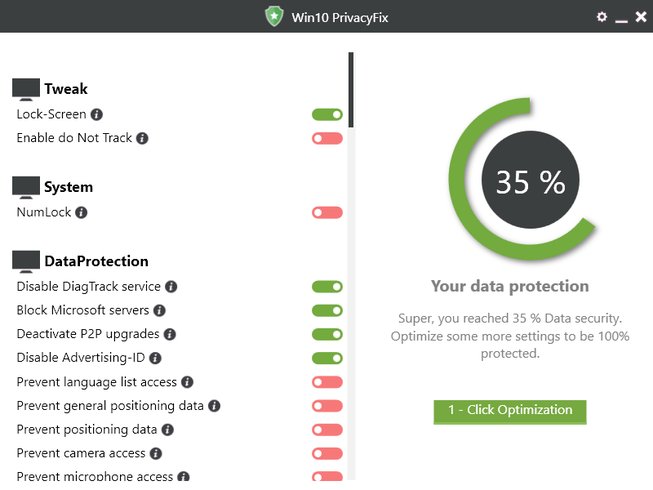 Win10PrivacyFix screenshot