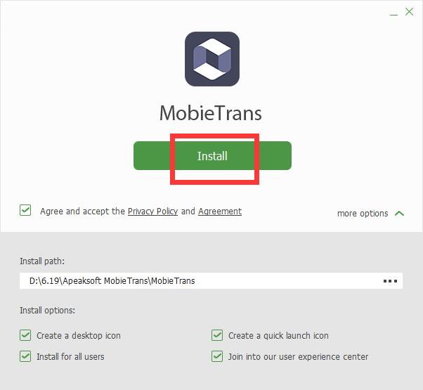 Screenshot of Apeaksoft MobieTrans