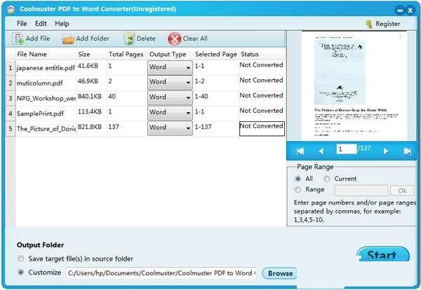 Screenshot of Coolmuster PDF to Word Converter