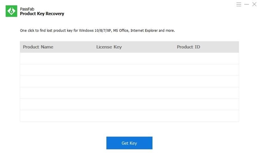 PassFab Product Key Recovery screenshot