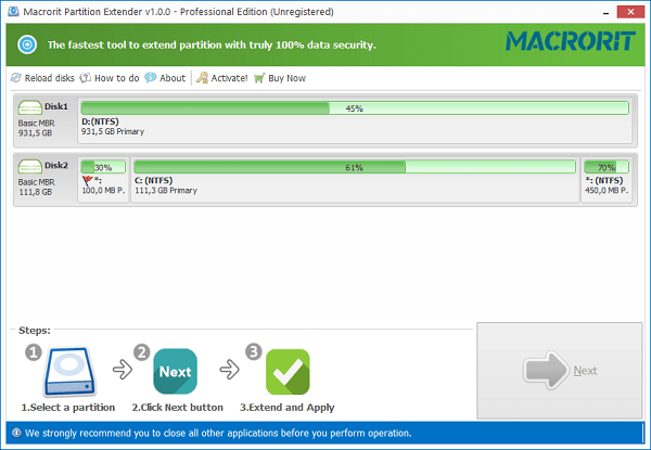 Macrorit Partition Extender screenshot