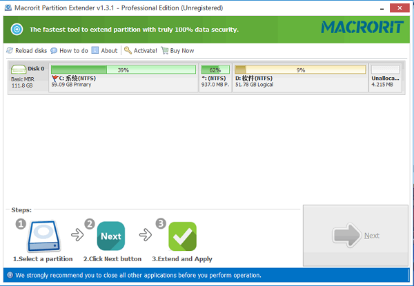 Macrorit Partition Extender screenshot