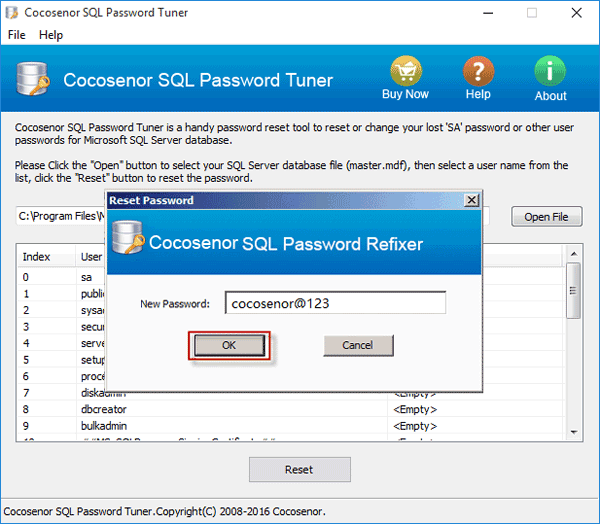 Screenshot of Cocosenor SQL Password Tuner