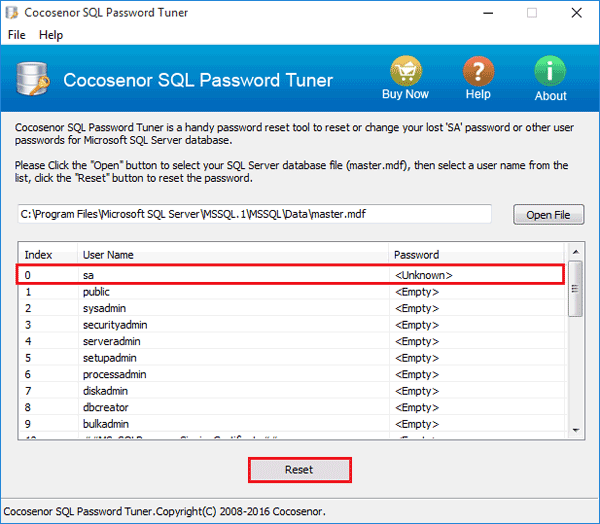 Screenshot of Cocosenor SQL Password Tuner