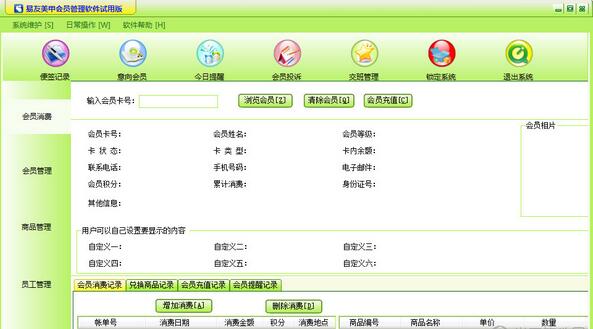 Screenshot of Yiyou nail membership management software