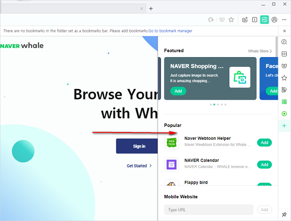 Whale browser screenshot