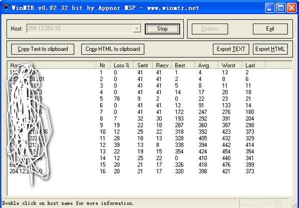 WinMTR screenshot