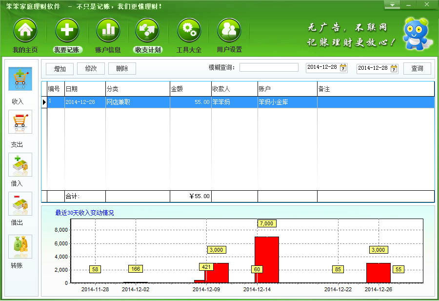 Screenshot of Benben family financial management software