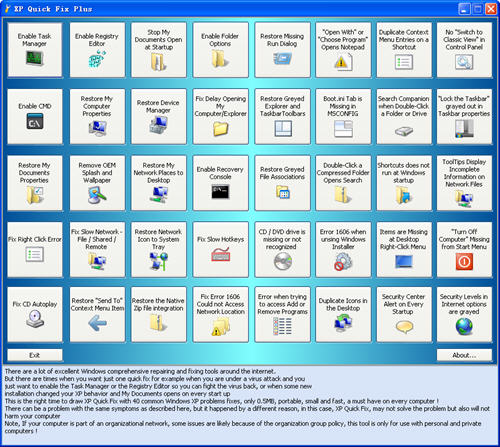 Screenshot of XP system repair tool