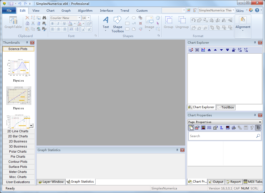 Screenshot of data analysis software (SimplexNumerica)