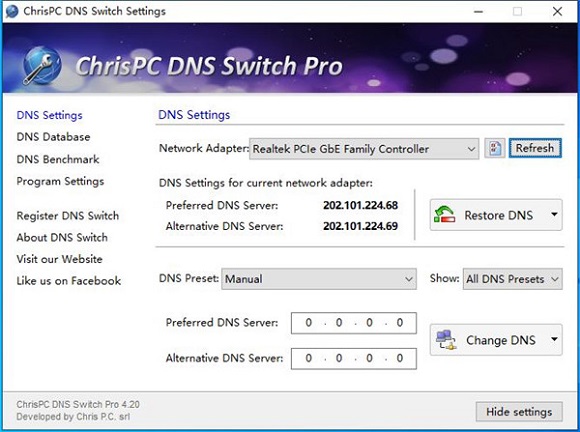 ChrisPC DNS Switch pro screenshot