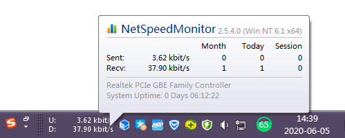 Screenshot of NetSpeedMonitor 64-bit version