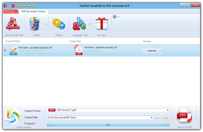 Screenshot of AutoCAD (DWG) to PDF converter