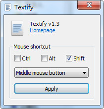Textify (text copy tool) screenshot