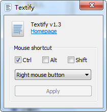 Textify (text copy tool) screenshot