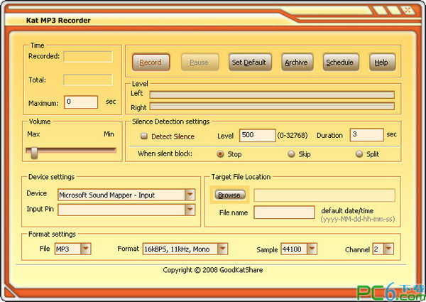 Kat MP3 Recorder (recording software with no time limit)