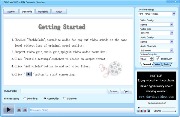 SWF to MP4 conversion tool (DDVideo SWF to MP4)