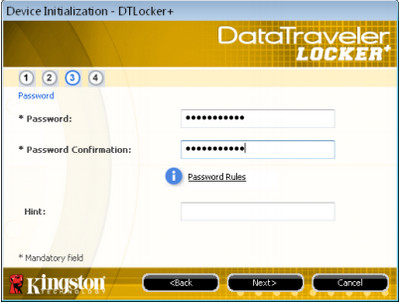 Screenshot of DTLplus Launcher (Kingston USB disk encryption tool)