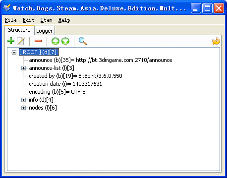 Screenshot of the torrent file name editor BEncode Editor