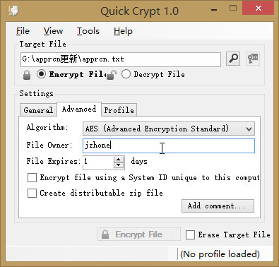 Screenshot of file encryption and decryption tool Quick Crypt