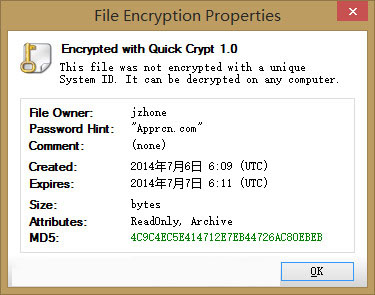 Screenshot of file encryption and decryption tool Quick Crypt