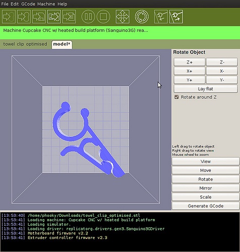 Screenshot of 3D printer control software (ReplicatorG)