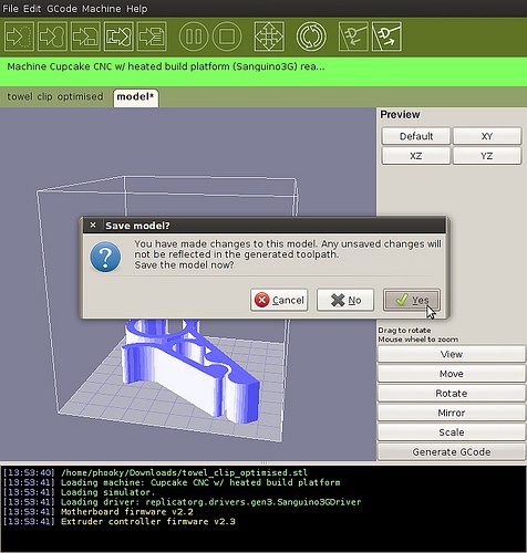 Screenshot of 3D printer control software (ReplicatorG)