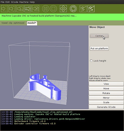 Screenshot of 3D printer control software (ReplicatorG)