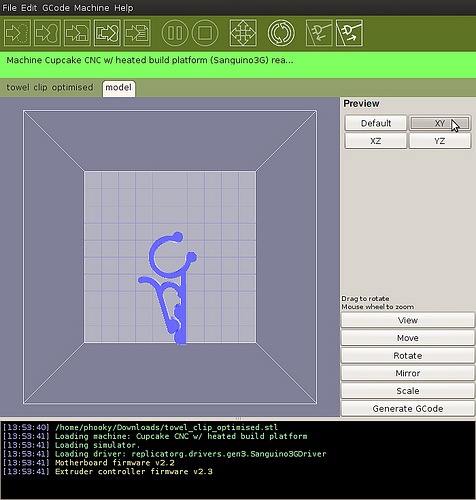 Screenshot of 3D printer control software (ReplicatorG)