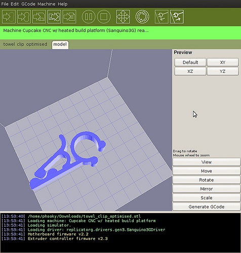 Screenshot of 3D printer control software (ReplicatorG)