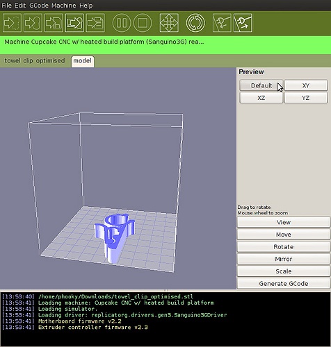 Screenshot of 3D printer control software (ReplicatorG)