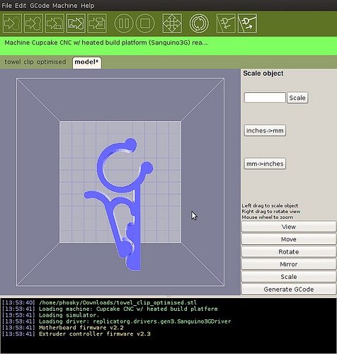 Screenshot of 3D printer control software (ReplicatorG)