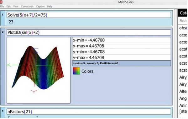 Screenshot of windows mathematical calculation tool (MathStudio)