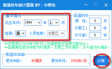 Screenshot of new retirement age calculator