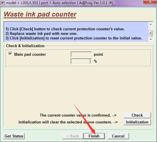 Epson L303 reset software screenshot