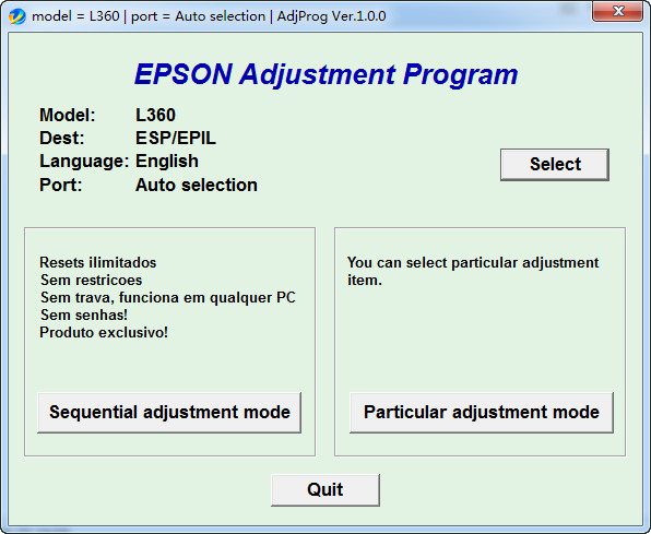 Epson L365 printer clear spare software