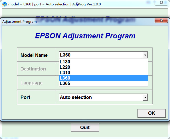 Epson l360 reset software screenshot