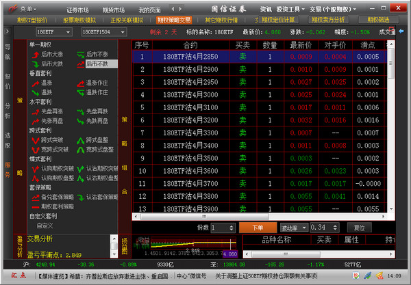 Screenshot of Guosen Securities Huidian individual stock options professional investment system