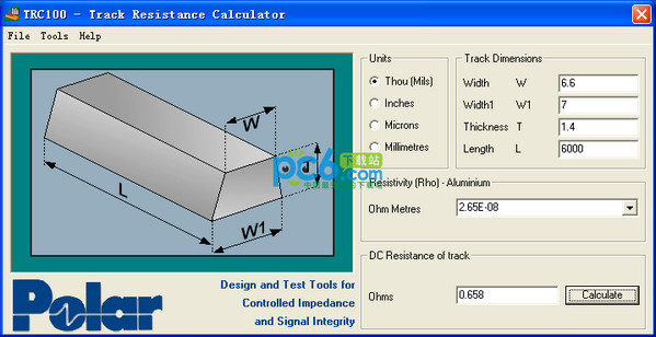 PCB line resistance calculator (TRC100)