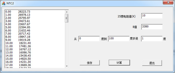 Screenshot of thermistor resistance calculation tool