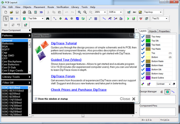 PCB design software (DipTrace) screenshots