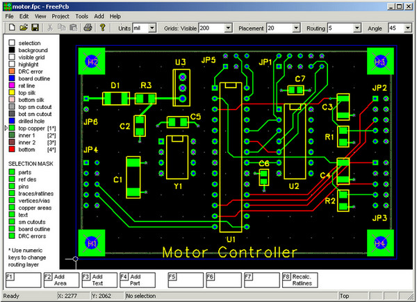 PCB layout design tool FreePCB