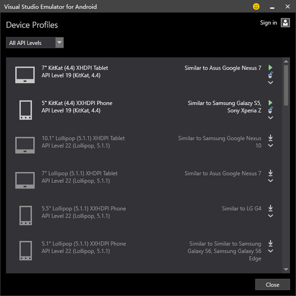 Screenshot of win10 emulator visual studio emulator for android