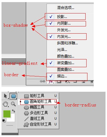 Screenshot of CSS3Ps layer to CSS3 code tool