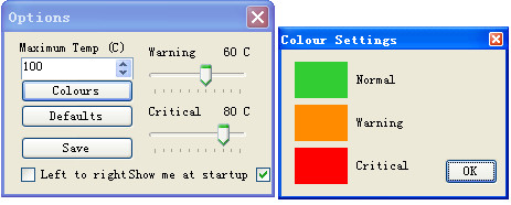 Screenshot of the computer temperature detection tool TemperatureTaskbar