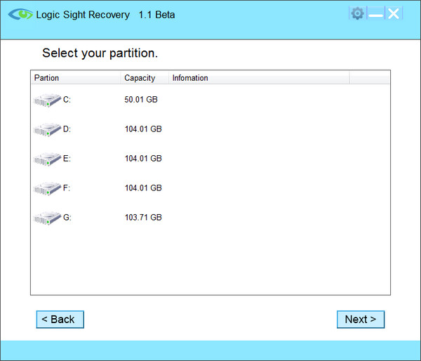 Data restoration tool LogicSight screenshot