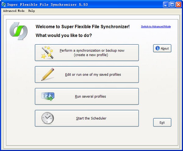 Screenshot of synchronous file backup tool SuperFlexible