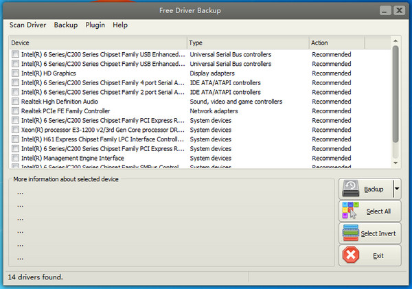 Screenshot of driver backup and restoration software